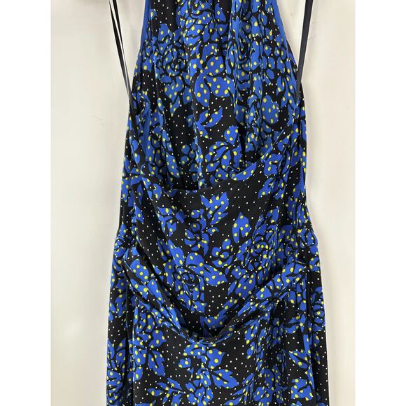 DVF Diane Von Furstenberg 100% Silk Black & Blue Halter Jumpsuit Women's Size 12 - Picture 9 of 16